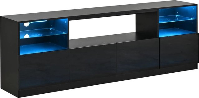 Merax TV-Lowboard modern in Schwarz mit integrierter LED-Beleuchtung und Hochglanz-Finish, B/T/H: 180 x 35 x 60 cm - Bild 1