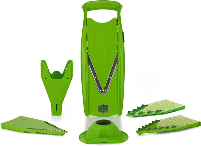 Börner V5 PowerLine Mandoline Slicer 7-in-1 Starter-Set, Gemüseschneider in Grün mit verschiedenen Klingen, Fingerschutz und Aufbewahrungsbox - Bild 1