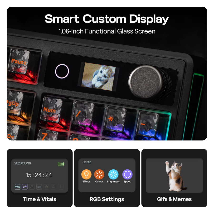EPOMAKER TH108 V2 PRO Mechanische Tastatur mit Bildschirm und Drehregler, 100% ANSI US-Layout, Kabellos via Bluetooth oder 2,4GHz sowie Kabelgebunden, kompatibel mit Mac - Bild 3