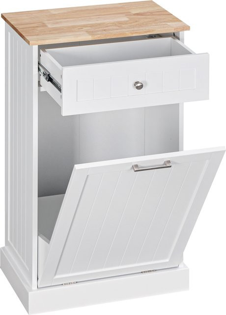 HOMCOM Küchen-Sideboard in Weiß mit Halter für 38-Liter-Müllbehälter und Schublade, Rustikaler Stil mit Eichenmaserung, B/T/H: 51 x 33,5 x 90 cm - Bild 1