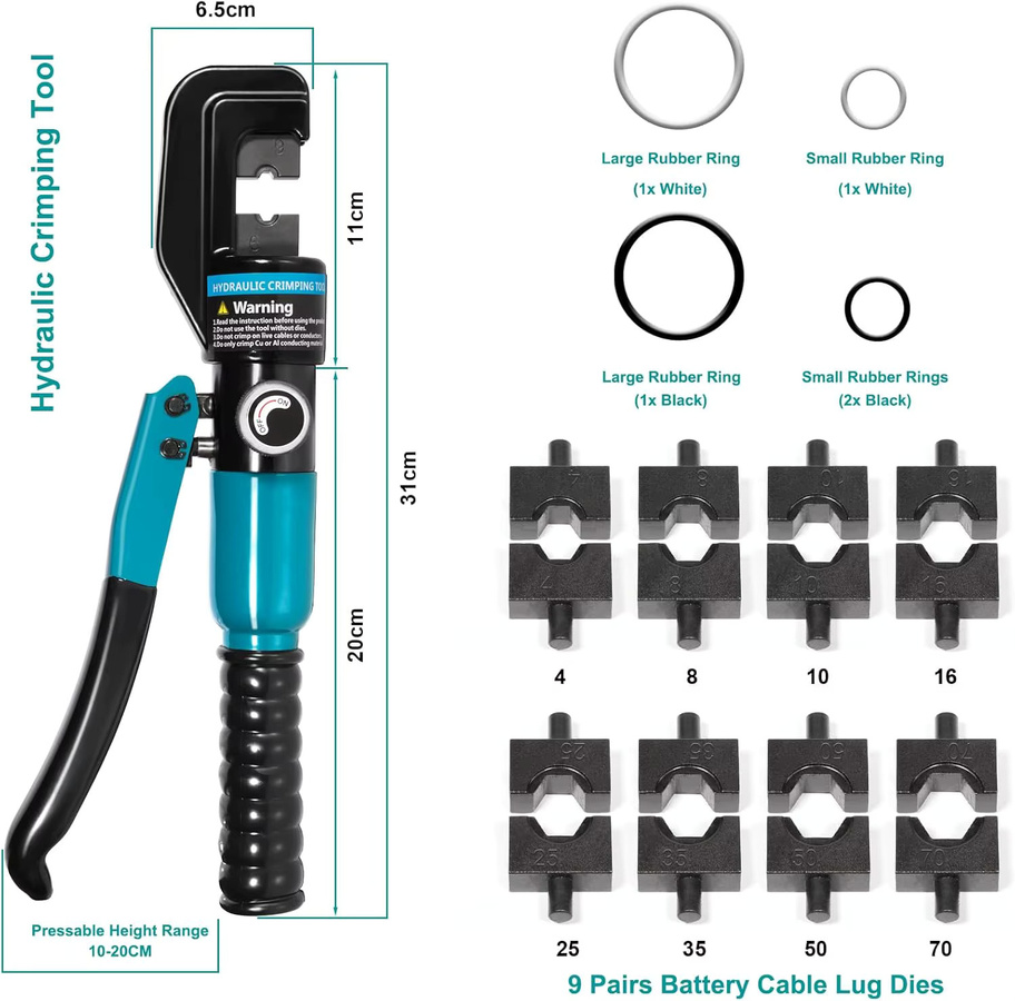 Seeiswork Manuelle Hydraulikzange 10T mit Kabelschuhpresszange für 4-70mm² in Blau - Bild 2