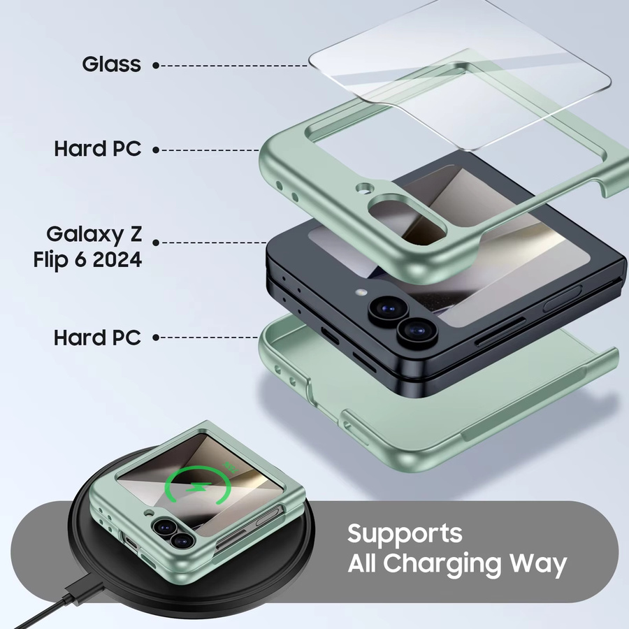 BANGZAO Handyhülle für Galaxy Flip 6 mit Scharnierschutz und integriertem Schutzfilm, stoßfeste Hülle, Hellgrün - Bild 2