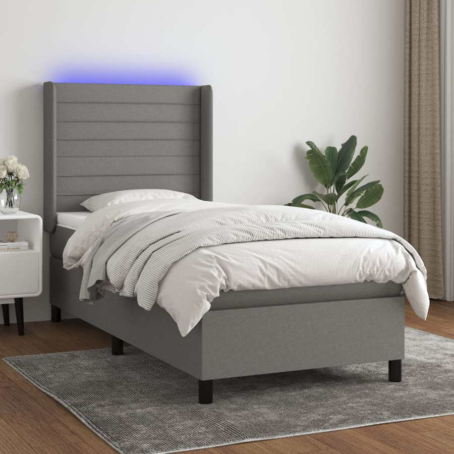vidaXL Boxspringbett mit Matratze und LED-Unterbettbeleuchtung in Dunkelgrau, B/T/H: 80 x 200 cm, Hybrid-Design mit USB-Anschluss und Taschenfederkern - Bild 4
