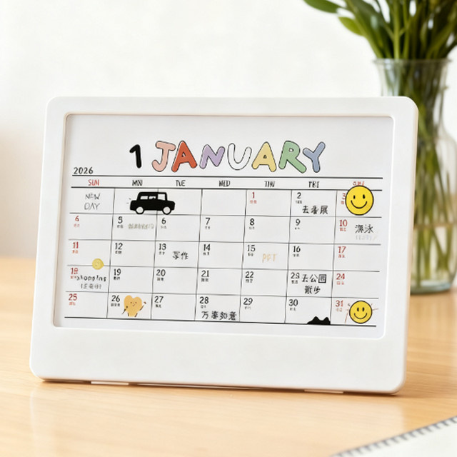 CRANEKEY Tischkalender 2026 mit Doodle-Design, Monatlicher Planer als Spiralnotizbuch in Rot und Weiß - Bild 1