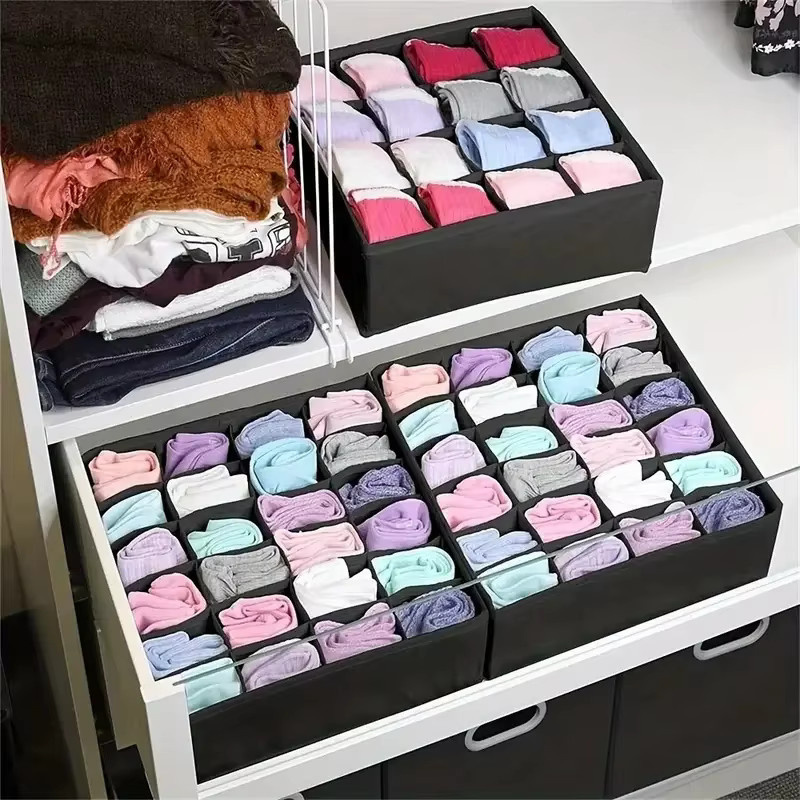 Meltset Aufbewahrungsbox mit 24 Gittern für Unterwäsche und Socken, schwarz, zusammenklappbar aus Stoff - Bild 2