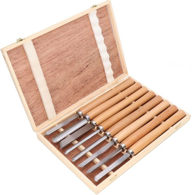 Aimo 8-teiliges Drehwerkzeug-Set für die Drehbank aus 65 Manganstahl mit Buchenholzgriffen und Aufbewahrungsbox, Mehrfarbig - Bild 1
