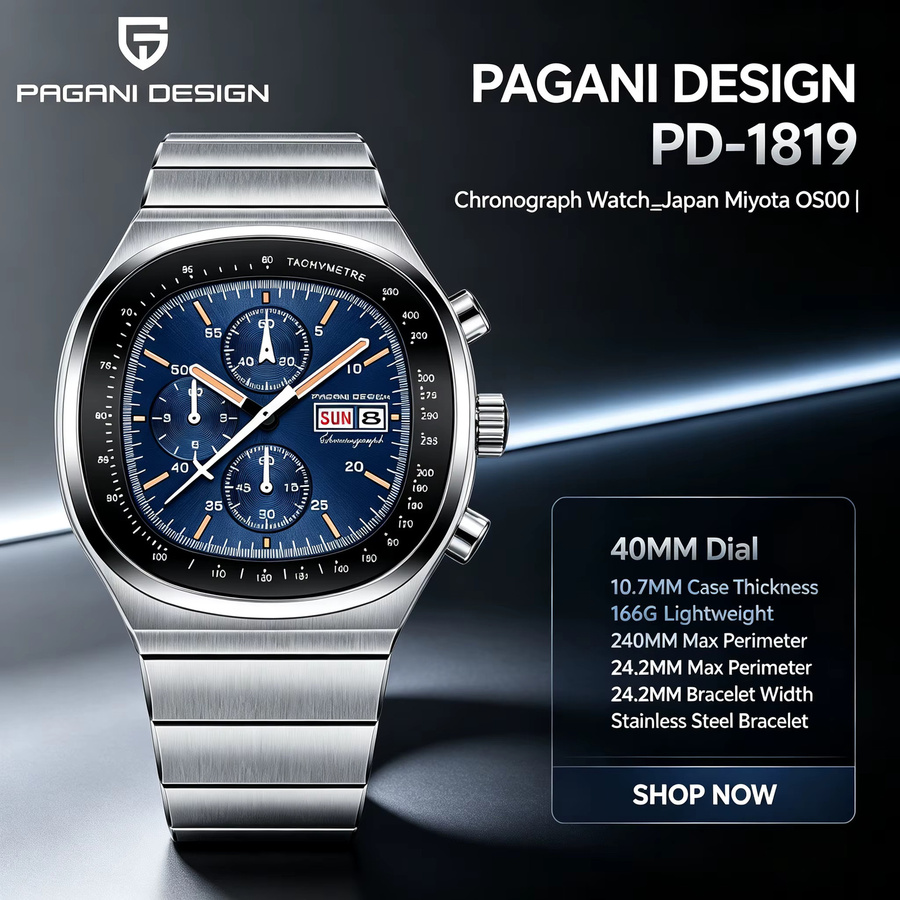 PAGANI DESIGN Chronograph, Edelstahl, Silber, Herren, Quarz, Saphirglas - Bild 2