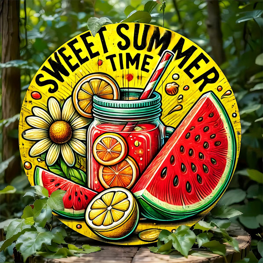 Rundes Eisenschild Potdemiel Sweet Summer Time in Multicolour mit Obst und Blumen im Retro-Design, Durchmesser: 20,3 cm - Bild 4
