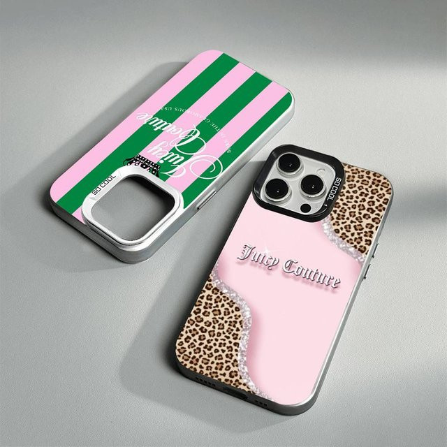 J-JuicysS Couture Handyhülle für iPhone 11 bis 17 Pro Max und Pro Plus in Silber und Pink - Bild 1