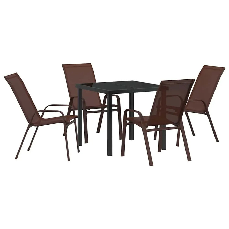 vidaXL 5-teiliges Garten-Esszimmer-Set in Braun aus Textilene und Stahl mit modernem Design - Bild 2