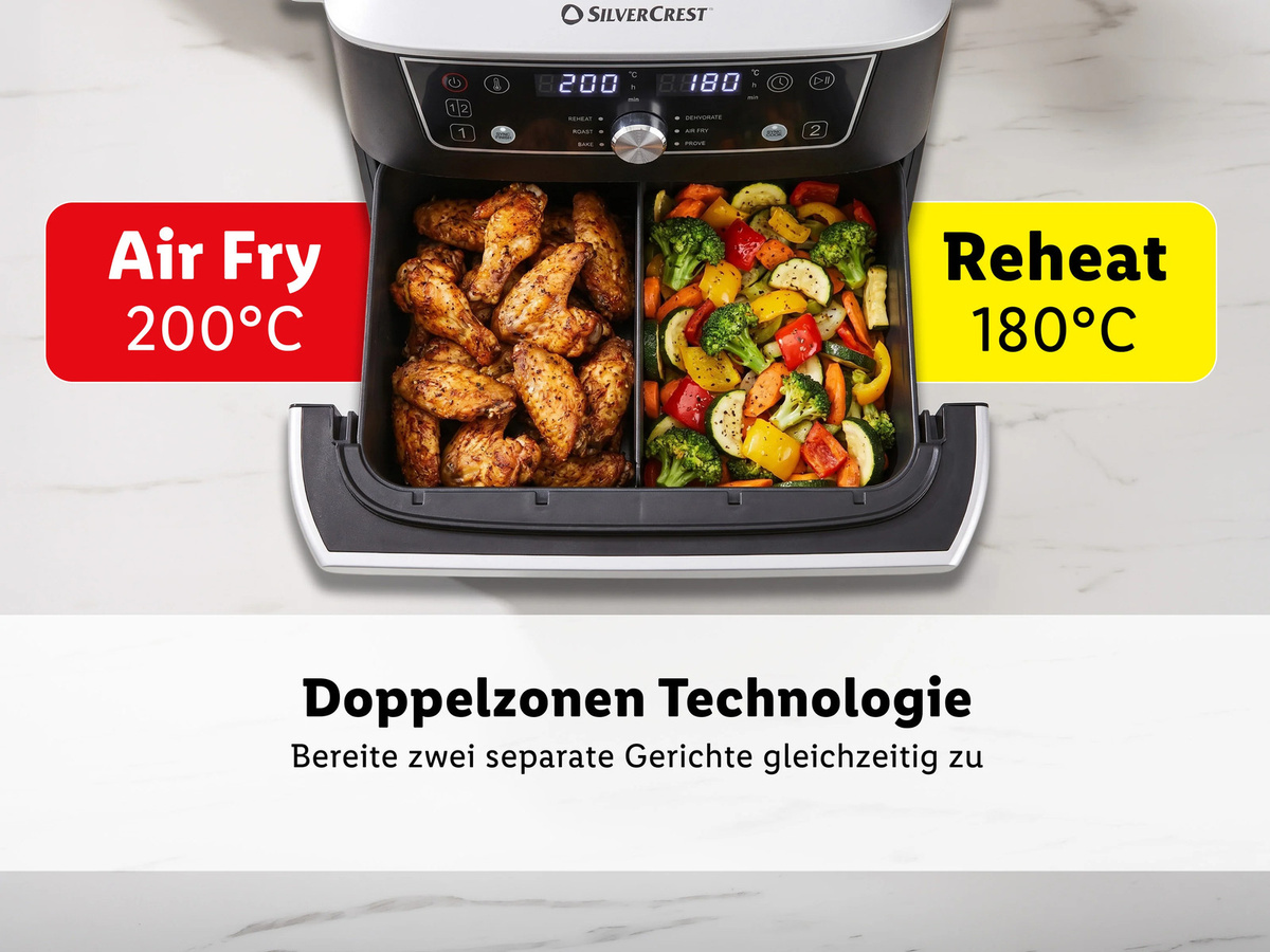 SILVERCREST Ultrazone Airfryer SHFDA 2600 A1 Dual Zone, Schwarz, 2x 5,5 l - Bild 2