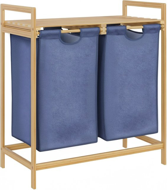 CLP Wäschebox Sussina mit 2 Fächern und Ablage aus Bambus für das Badezimmer, Blau - Bild 1