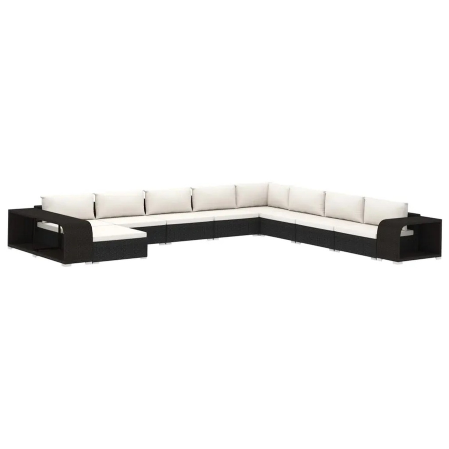 vidaXL 11-tlg. Garten-Lounge-Set aus Poly Rattan und Metall in Schwarz mit Auflagen und Kissen - Bild 2