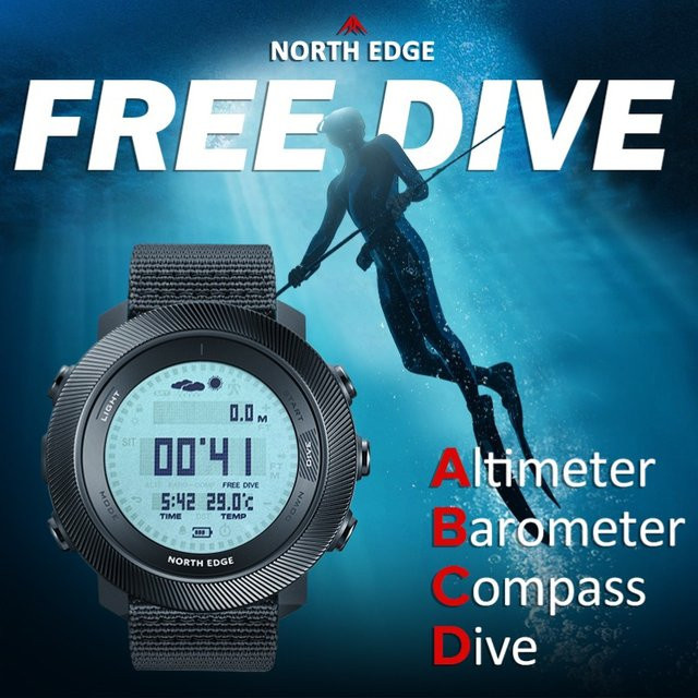 NORTH EDGE Apache-D Digitaluhr, Edelstahl, Schwarz, Herren, 10 ATM, Höhenmesser, Barometer, Kompass - Bild 1