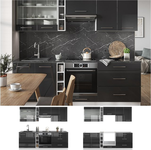 Vicco Küchenzeile Fame-Line Einbauküche in Weiß und Anthrazit Hochglanz mit Breite: 235 cm - Bild 1