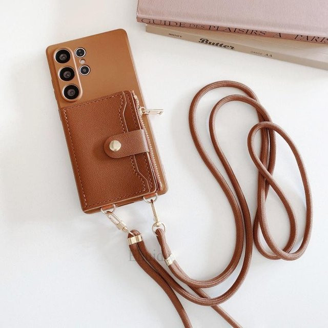 Luxus Portemonnaie Armband Hülle für Samsung Galaxy S26 S25 S24 S23 S22 S21 A56 A16 Crossbody Lanyard Tasche aus PU-Leder in Braun - Bild 1