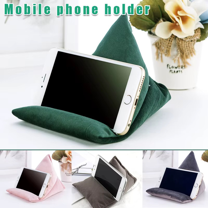 Dreieckiges Samtkissen als rutschfester Smartphone-Halter in Grau - Bild 2