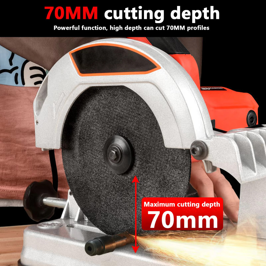 Betuyoo Tisch-Trennsäge in Rot mit 1200W Leistung, 185mm Sägeblatt und Reinkupfermotor für Metall, Holz und Kunststoff - Bild 3
