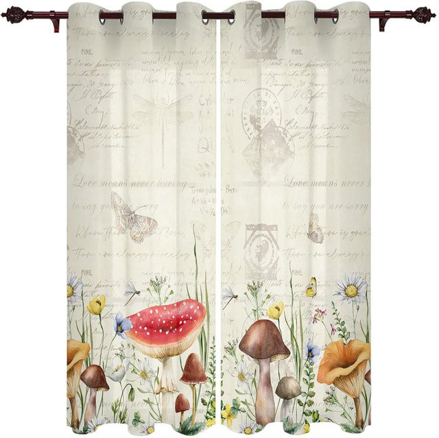 Super Six Vintage Pilz-Vorhang mit floralem Design, halbtransparent, Mehrfarbig, Breite: 135 cm, Höhe: 60 cm - Bild 1