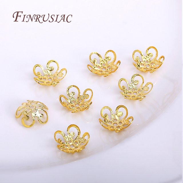 FINRUSIAC Blumen-Perlenkappen, 18K Gold überzogen, Messing, 8/10 mm - Bild 1