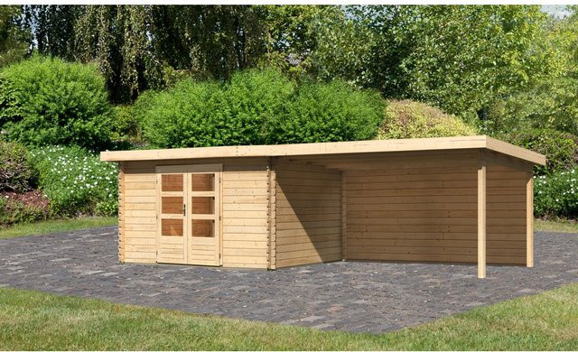 Karibu Holz-Gartenhaus Ängelholm in Natur mit Pultdach und moderner Blockbohlenbauweise, B: 340 cm, T: 280 cm, H: 222 cm - Bild 1