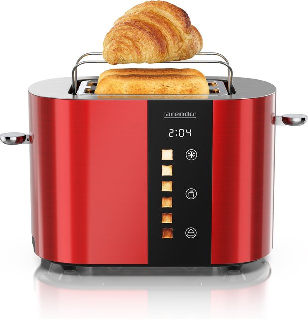 Arendo Toaster Edelstahl mit Touch Display, 2 Schlitze, 800 W, inklusive Brötchenaufsatz, Silber oder Rot - Bild 1