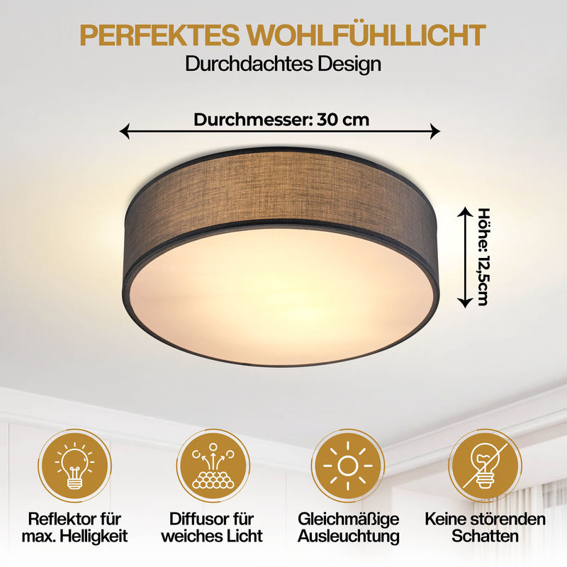 MONZANA Deckenlampe aus grauem Leinenstoff mit Durchmesser: 30 cm - Bild 4