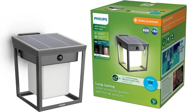 Philips Blaise Solar LED Außenwandleuchte mit Bewegungsmelder und Dämmerungssensor, Anthrazit - Bild 1