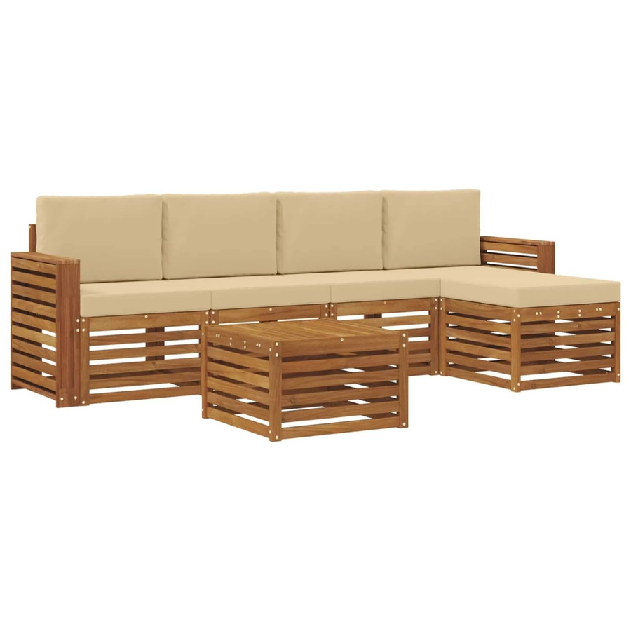 vidaXL Sofagarnitur 6-teilig aus Massivholz Akazie in Natur-Beige mit Polsterung und Armlehnen - Bild 2