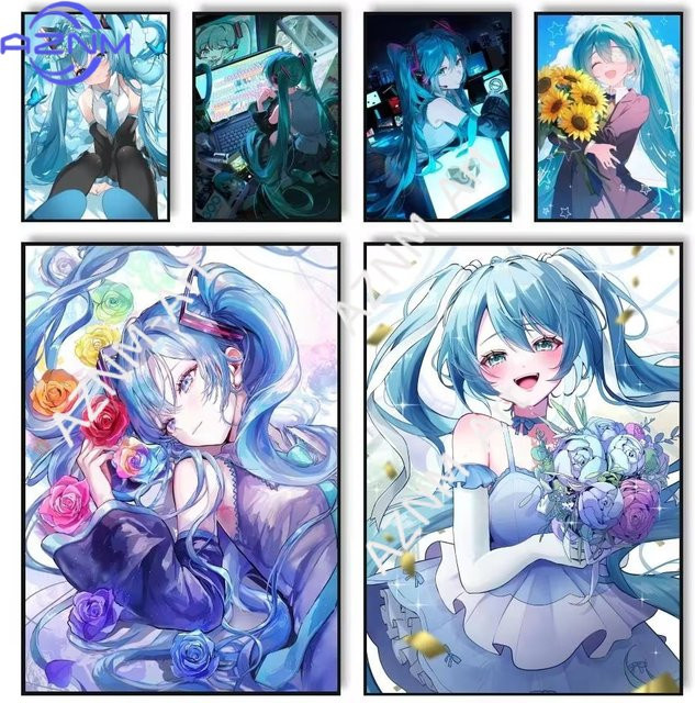 KAYOU Hatsune Miku Anime Leinwand Wandkunst mit floralem Motiv in Mehrfarbig - Bild 1