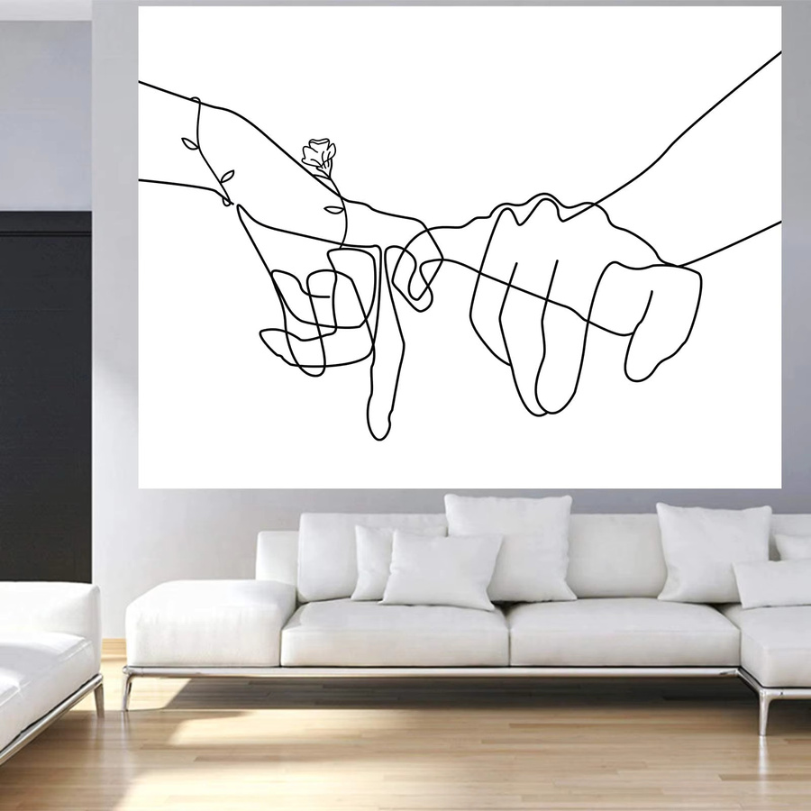 VIKAMA Minimalistischer Wandteppich mit abstrakter Linienkunst von sich haltenden Händen, weißer Wandbehang für Wohnzimmer und Schlafzimmer - Bild 2