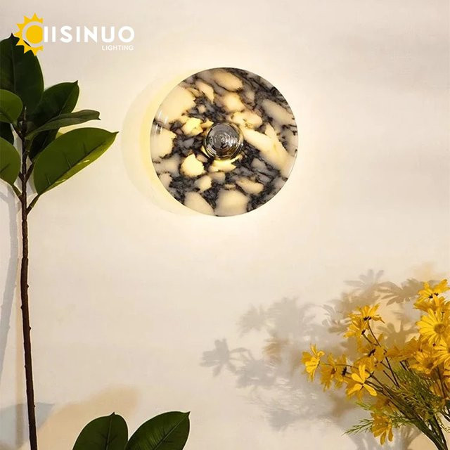 IISINUO Vintage Runde Wandleuchte aus weißem Marmor mit silbernem Design für Schlafzimmer, Flur und Esszimmer - Bild 1