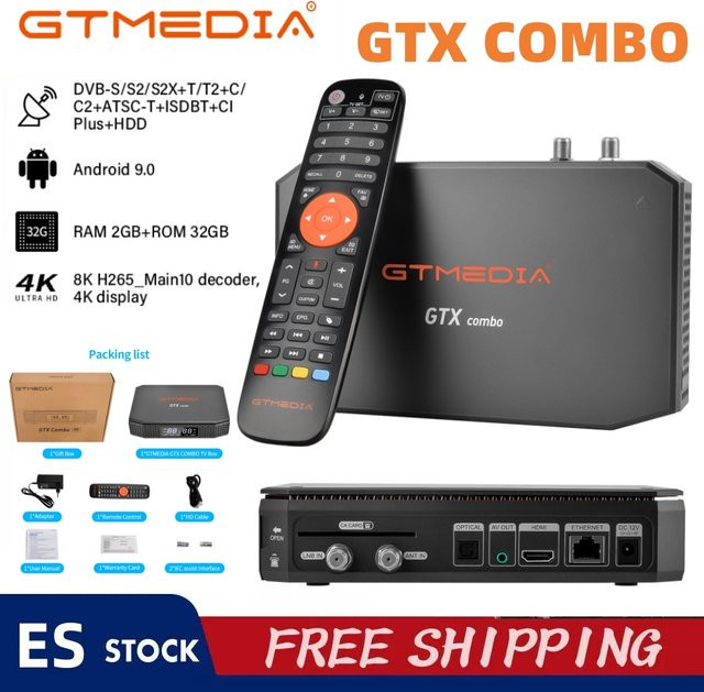 GTMEDIA GTX COMBO Android 9.0 TV-Box mit 4K/8K Unterstützung, DVB-S2/S2X, T2, C2, 2GB RAM, 32GB Speicher, CA-Kartensteckplatz und Bluetooth in Schwarz - Bild 1