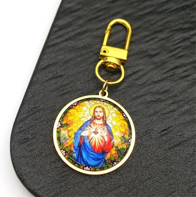 JYTF Schlüsselanhänger Edelstahl, Heiliges Herz Jesu Medaille, Unisex - Bild 1