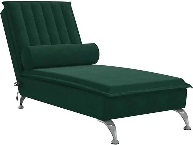 vidaXL Massage-Chaiselongue aus Samt in Dunkelgrün mit Nackenrolle - Bild 1