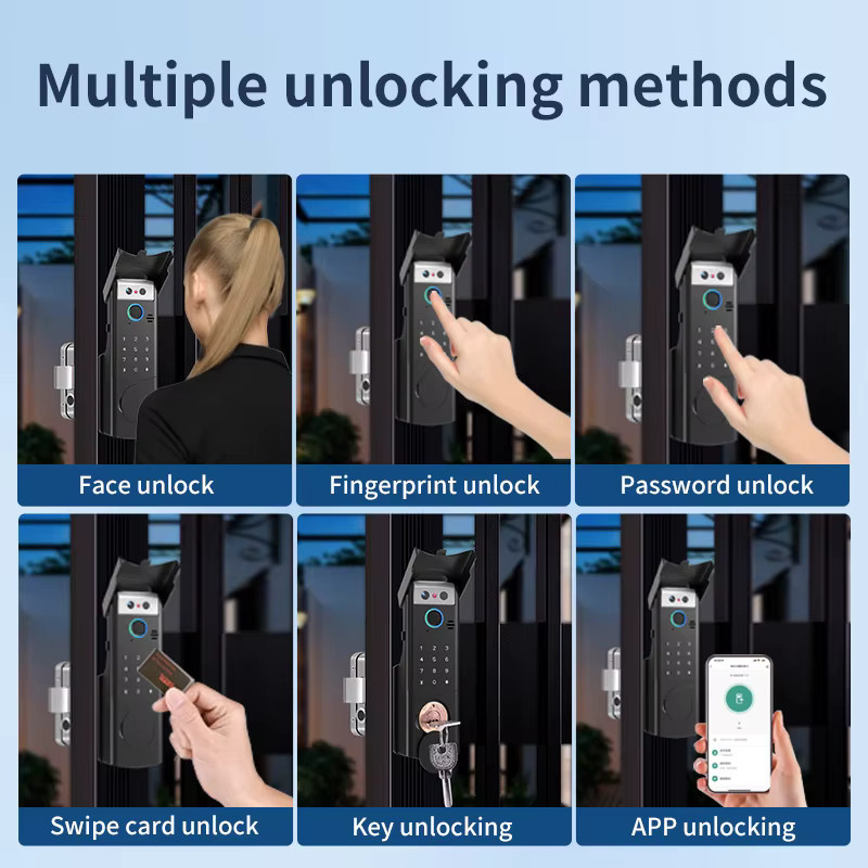 Tuya Smart Lock mit Video Intercom und Fingerabdrucksensor, Wasserdichte elektronische Türverriegelung mit Gesichtserkennung und App-Steuerung, Schwarz - Bild 2