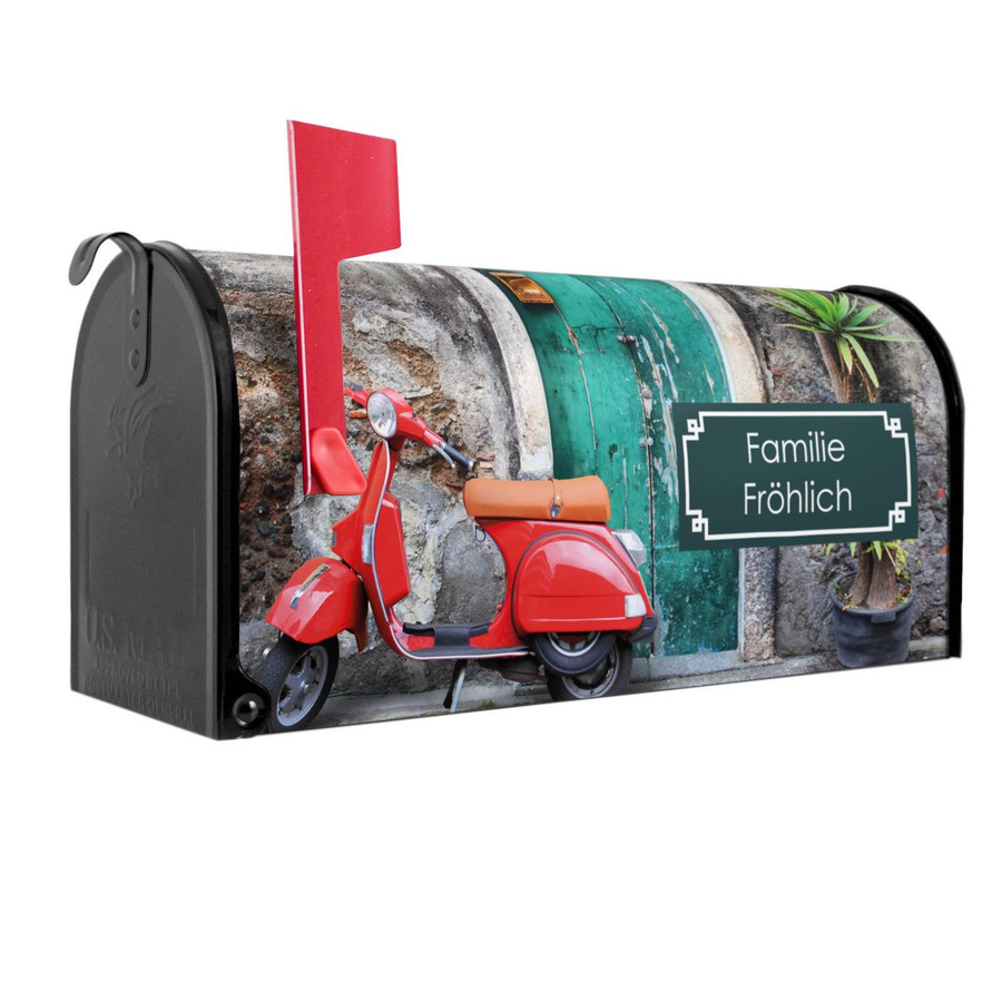 Banjado Amerikanischer Briefkasten in Schwarz mit roter Fahne aus Stahl, B/H/T: 48,0 x 22,0 x 17,0 cm - Bild 1