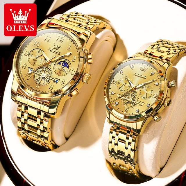 OLEVS Armbanduhr Chronograph, Quarz, Edelstahl, Gold, Unisex - Bild 1