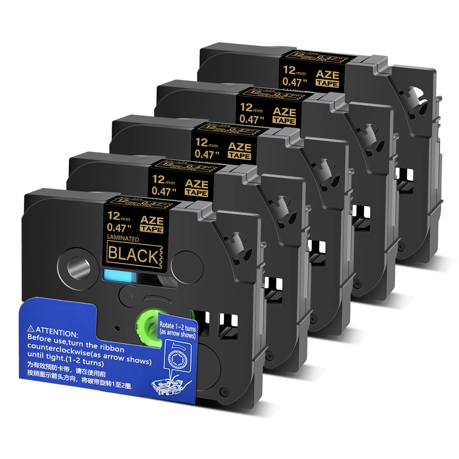 5er Pack Etikettenband Gold auf Schwarz kompatibel für Brother P-Touch TZe 324 TZe 334 TZe 344 TZe 354 - Bild 6