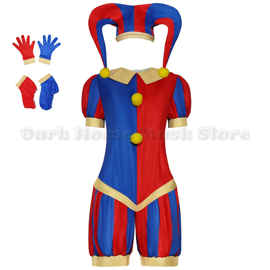 HHYRCOS The Amazing Digital Circus Zirkus-Pomni-Cosplay-Kostüm, Clown-Uniform, mit Hut und Handschuhen - Bild 2