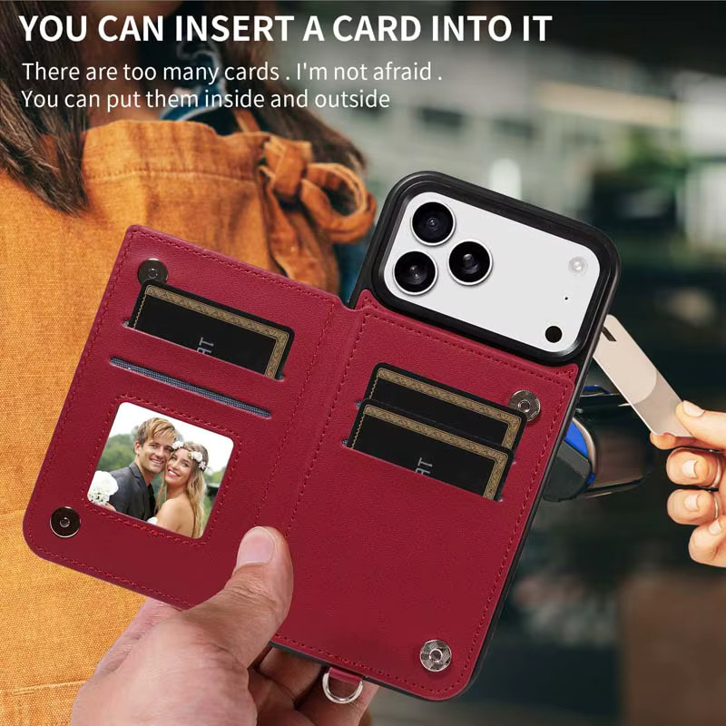 Magnetische Leder-Handyhülle für iPhone 17 Pro Max als Flip Wallet Cover mit Kartensteckplatz in Schwarz - Bild 3