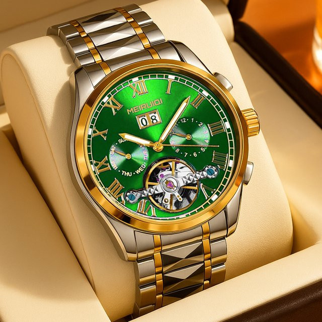 MEIRUIQI Armbanduhr, mechanisch, Gold, Grün, Herren - Bild 1