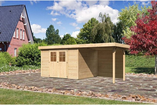 Karibu Holz-Gartenhaus Boras Natur mit Flachdach und modernem Design, Farbe: Braun, B: 298 cm, T: 242 cm, H: 211 cm - Bild 1
