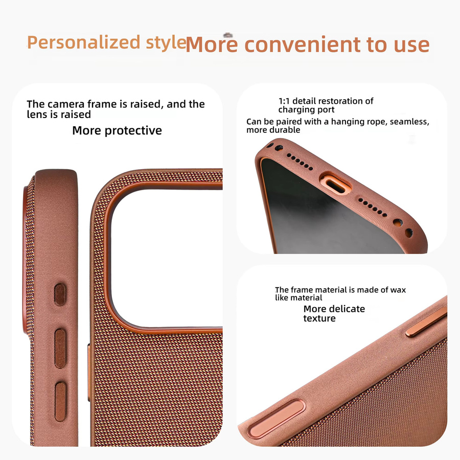 Apple Magnetische Gewebte Handyhülle mit Luxus-Umhängetasche und Lanyard für iPhone, Blau und Braun - Bild 4