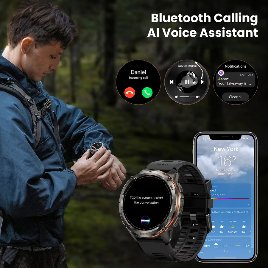 KOSPET TANK T3 Ultra Smartwatch für Herren mit GPS und Edelstahlgehäuse in Schwarz oder Silber - Bild 3