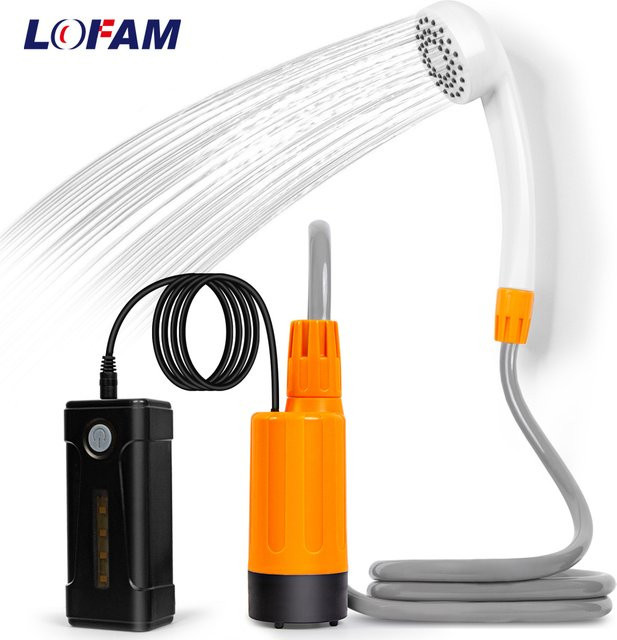LOFAM Tragbare elektrische Camping-Dusche, wiederaufladbare Outdoor-Duschpumpe für Wandern, Strand, Reisen und Haustierpflege - Bild 1
