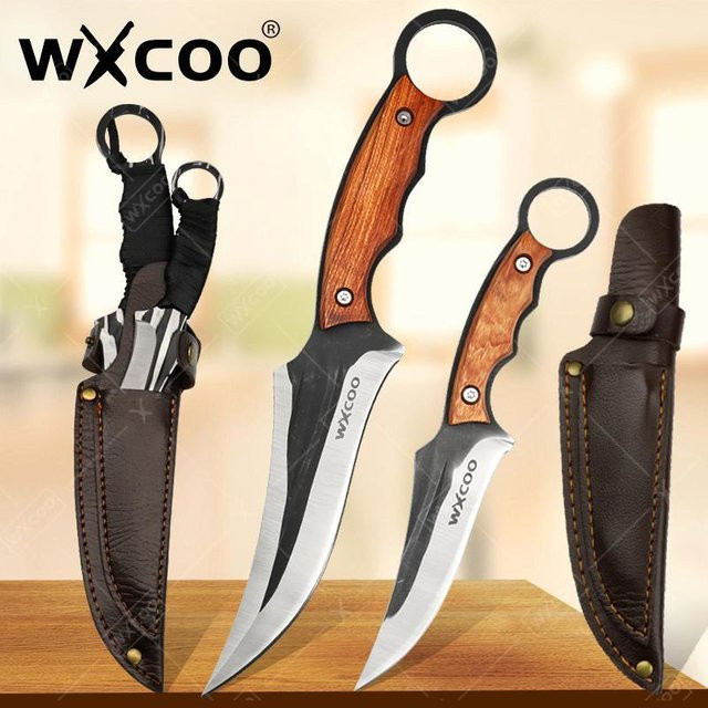 WXCOO Handgefertigtes Kochmesser aus geschmiedetem Stahl mit Holzgriff als vielseitiges Küchenmesser und Metzgerbeil für Fleisch, Obst und Gemüse - Bild 1