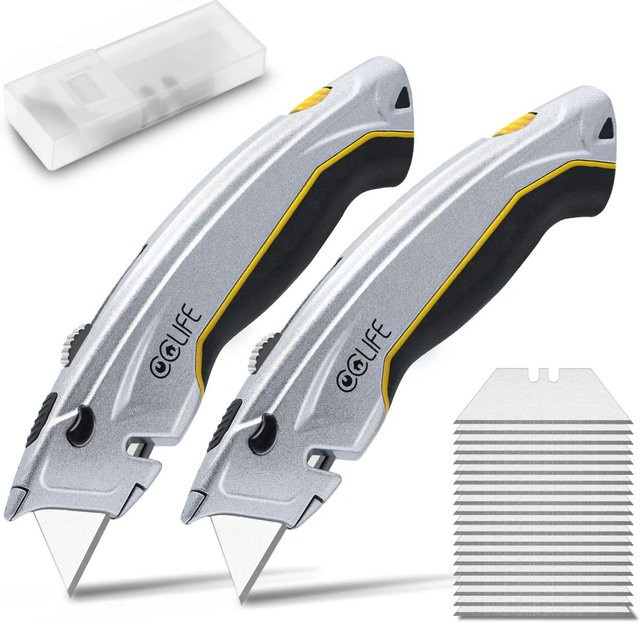 CCLIFE 2 Stück Professionelle Universalmesser mit 20 SK5 Edelstahlklingen, Silber, Retractable, 18mm Snap-off - Bild 1