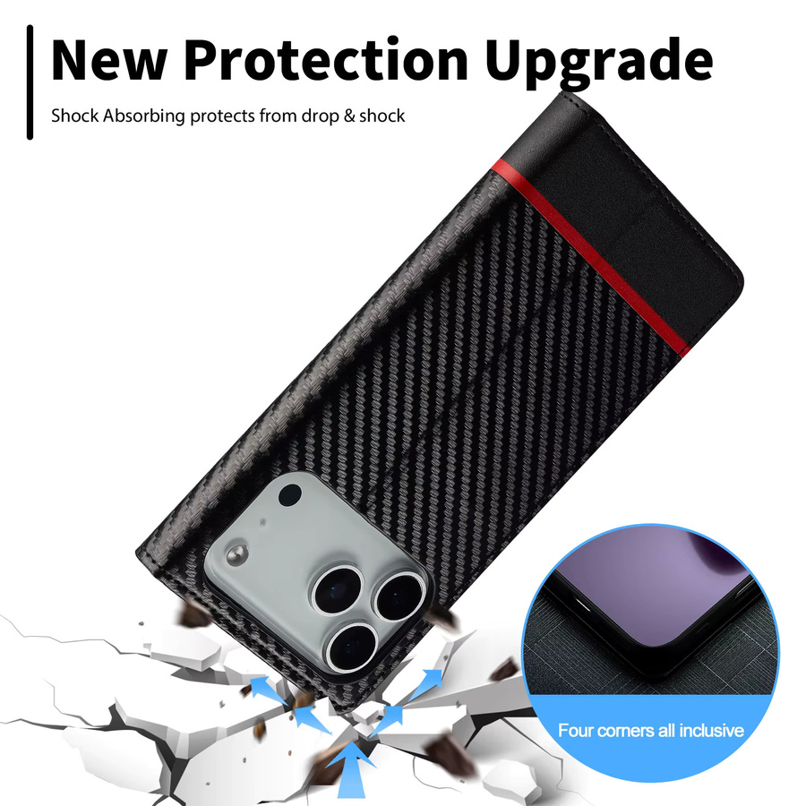 EUCAGR Flip-Hülle aus Carbon-Faser und PU-Leder für iPhone in Schwarz - Bild 3