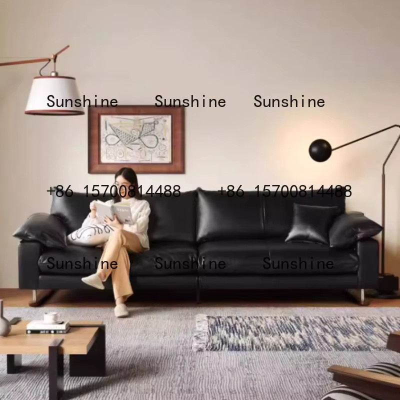 Divano Da Soggiorno Vintage-Lounge Sofa aus echtem Leder in Schwarz mit massivem Holzgestell - Bild 2